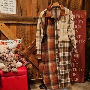 169 Chic Plaid Haptics Shacket - Tan and Cream